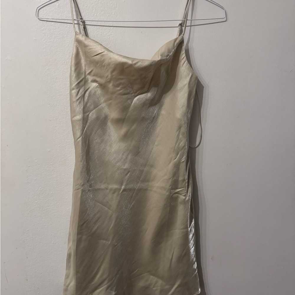 Iridescent cream satin slip dress